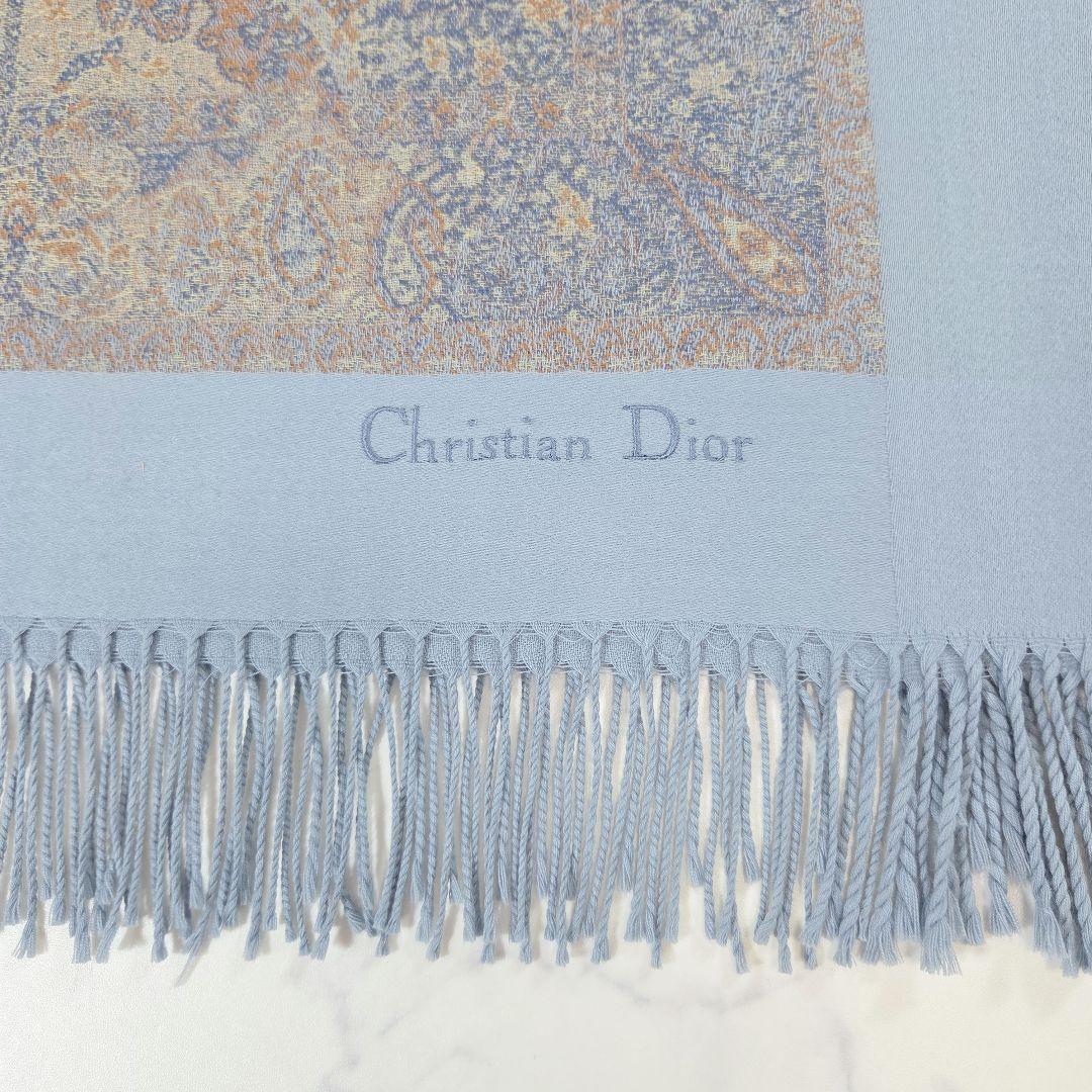 未使用級✨Christian Dior ディオール 大判 ストール 総柄 ブルー