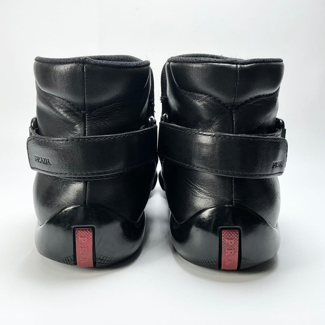 PRADA　ショートブーツ　レザー　ブラック　ベルト　24.5cm
