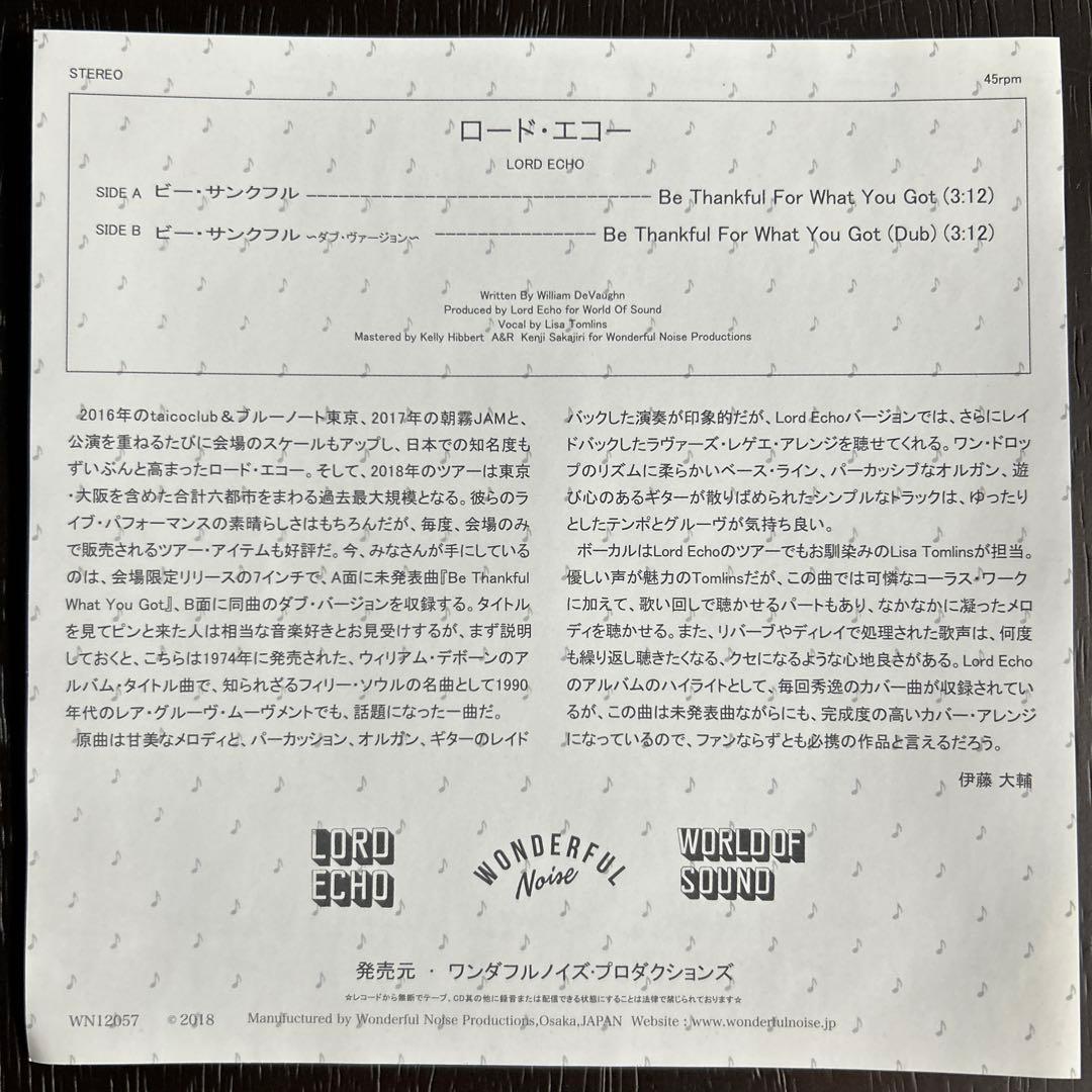 洋楽 Be Thankful For What You Got - Lord Echo