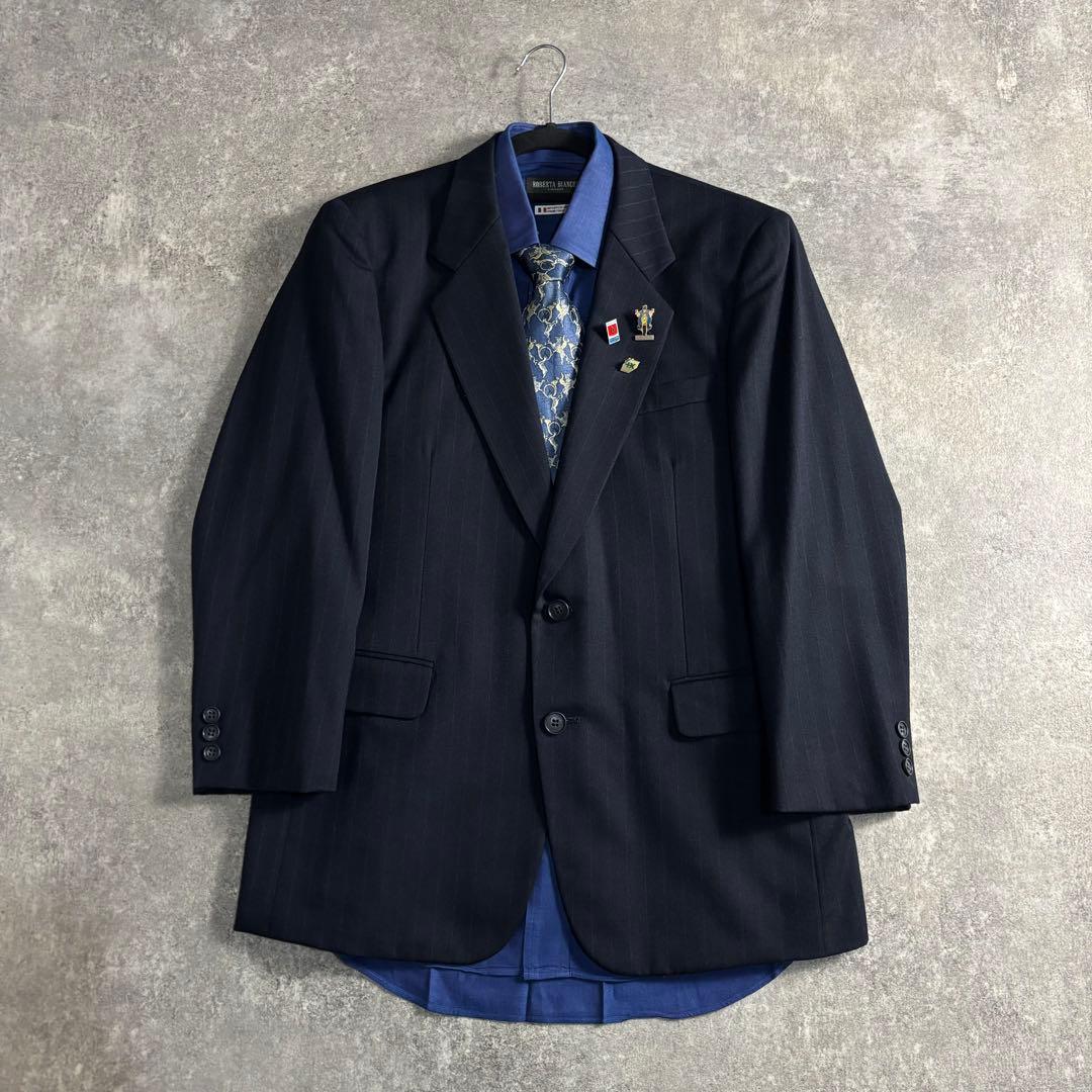 【VINTAGE】セットアップ シングルスーツ ダークネイビー 極上ウール