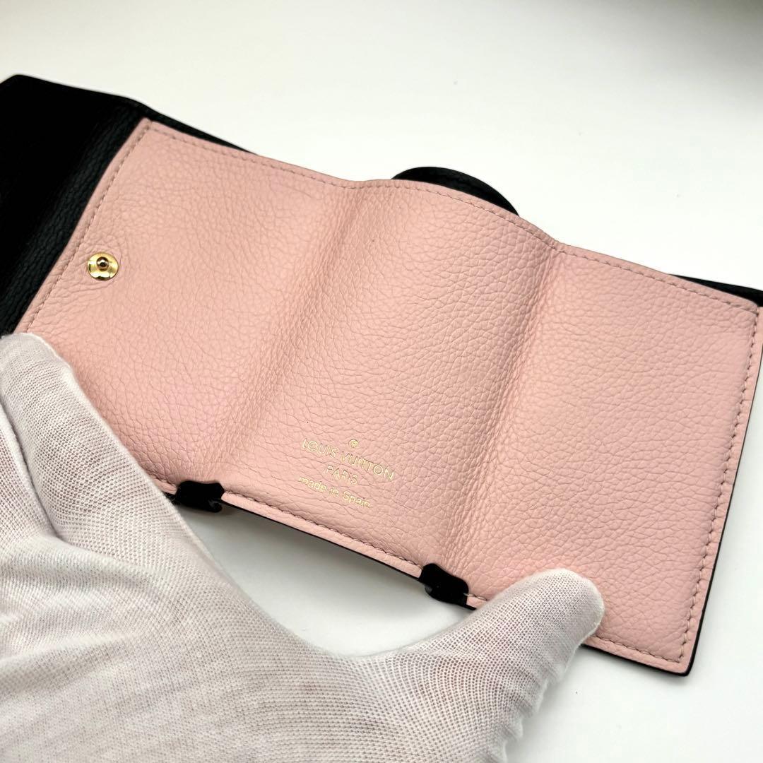 ルイヴィトン ポルトフォイユ ロックミニ コンパクト 黒 財布 ピンク 三つ折り