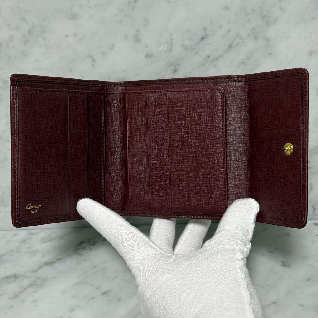 Cartier カルティエ 三つ折財布 ワインレッド マストライン ボルドー