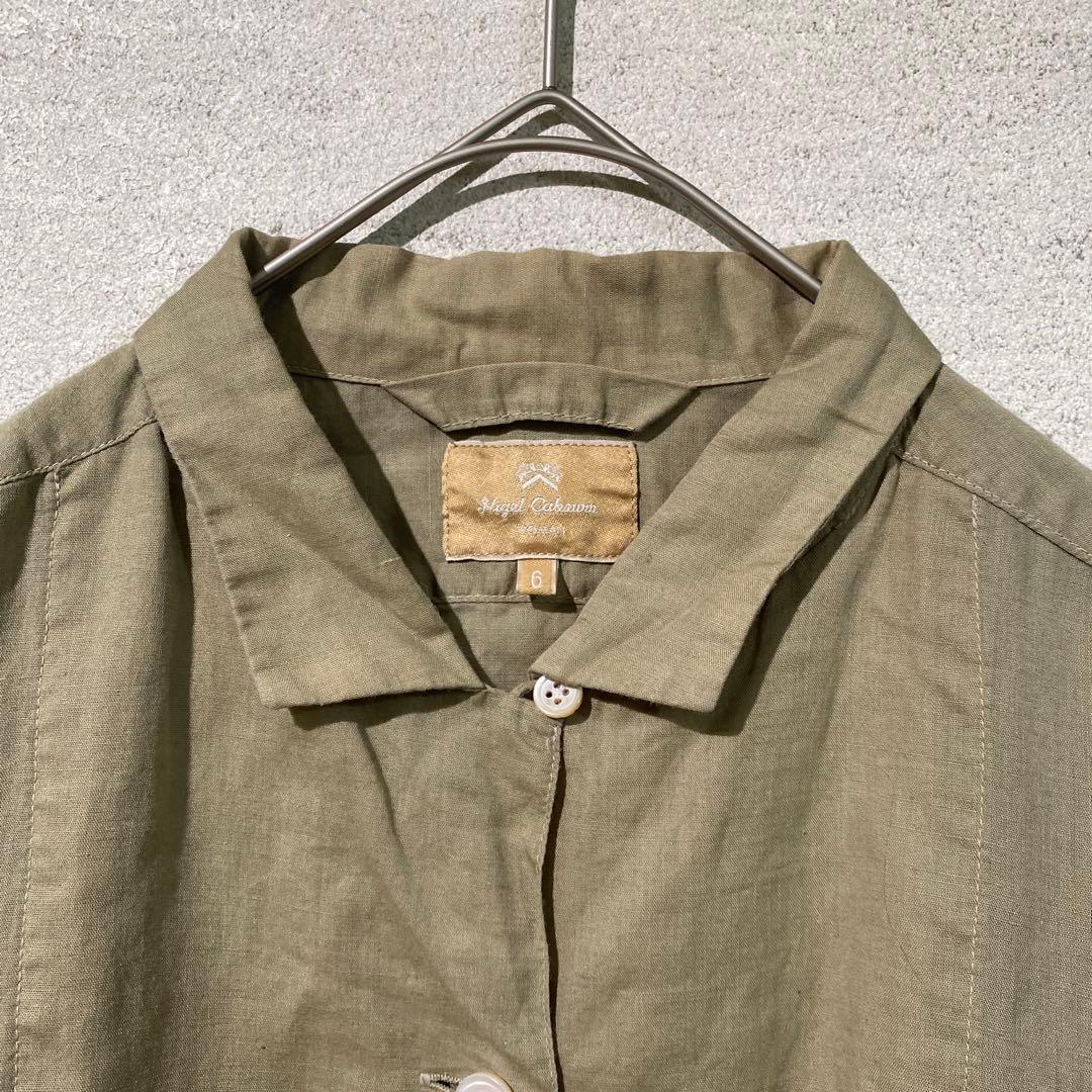 Nigel Cabourn　WOMAN　オリーブ ミリタリーシャツ　リネン混