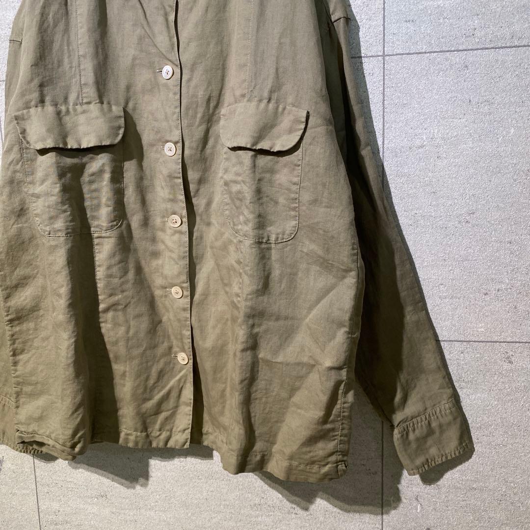Nigel Cabourn　WOMAN　オリーブ ミリタリーシャツ　リネン混