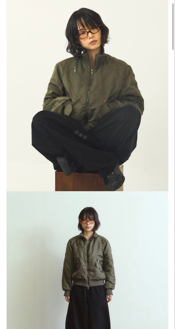 DANDEL cropped studded MA-1 jacket (カーキ)