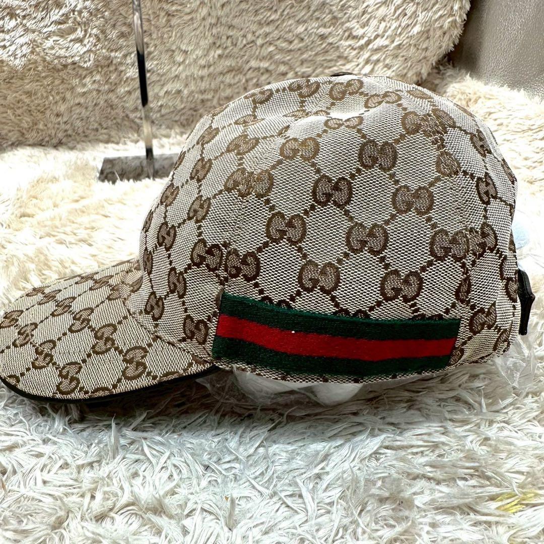 【美品】グッチ 帽子 キャップ ベージュ キャンバス GG柄 ユニセックス