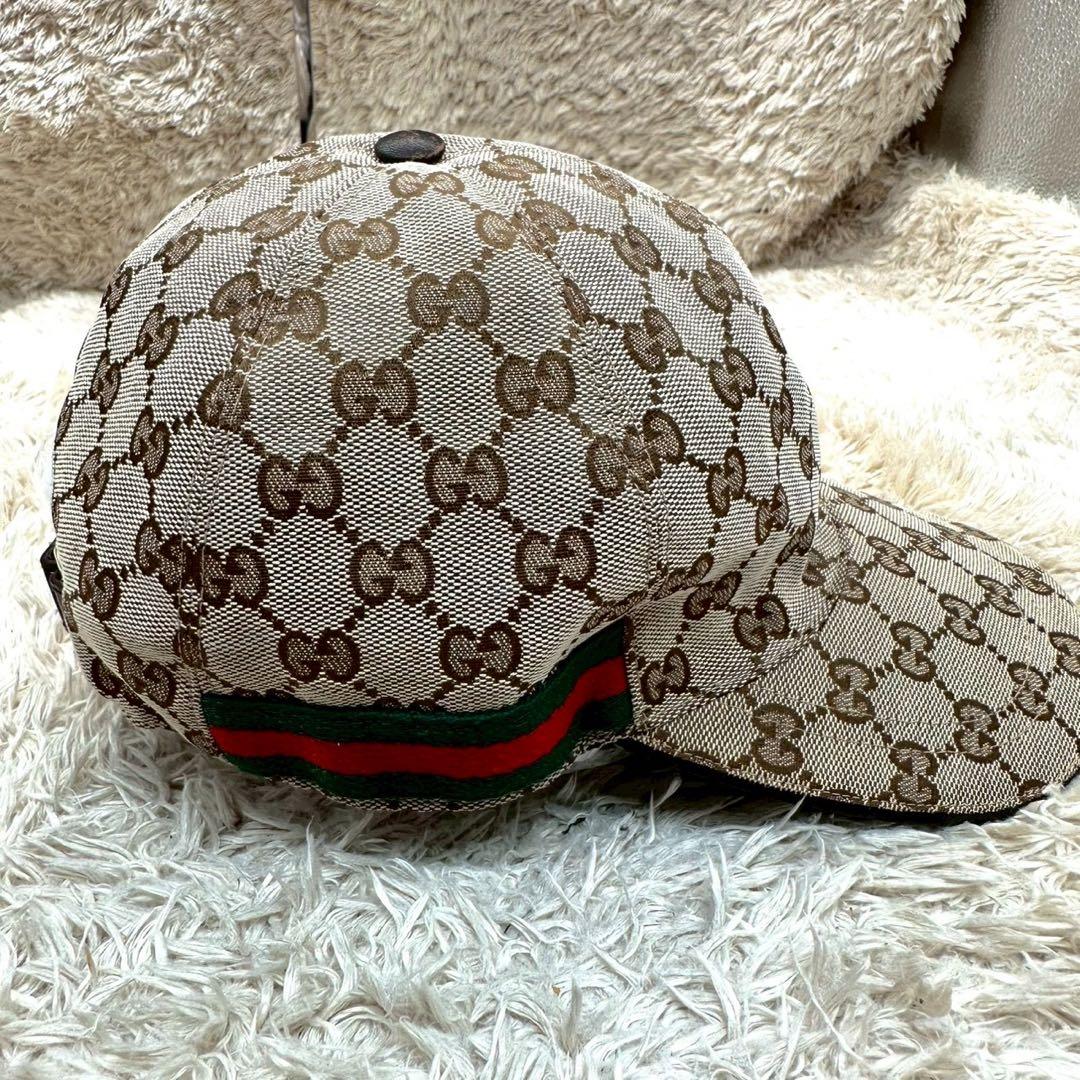 【美品】グッチ 帽子 キャップ ベージュ キャンバス GG柄 ユニセックス