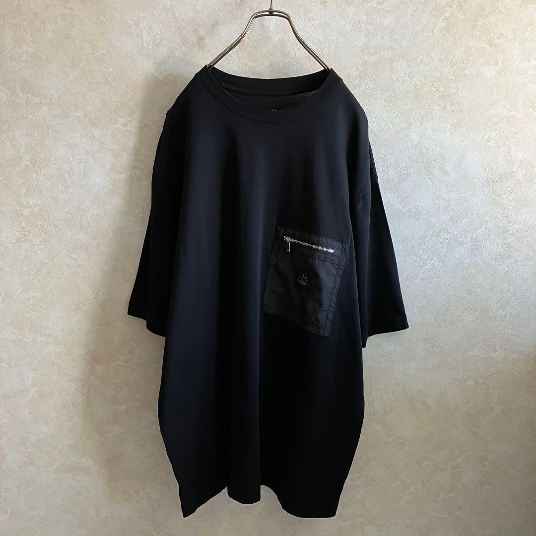 極美品 アルマーニ エクスチェンジ ナイロンポケットtシャツ 黒 XL