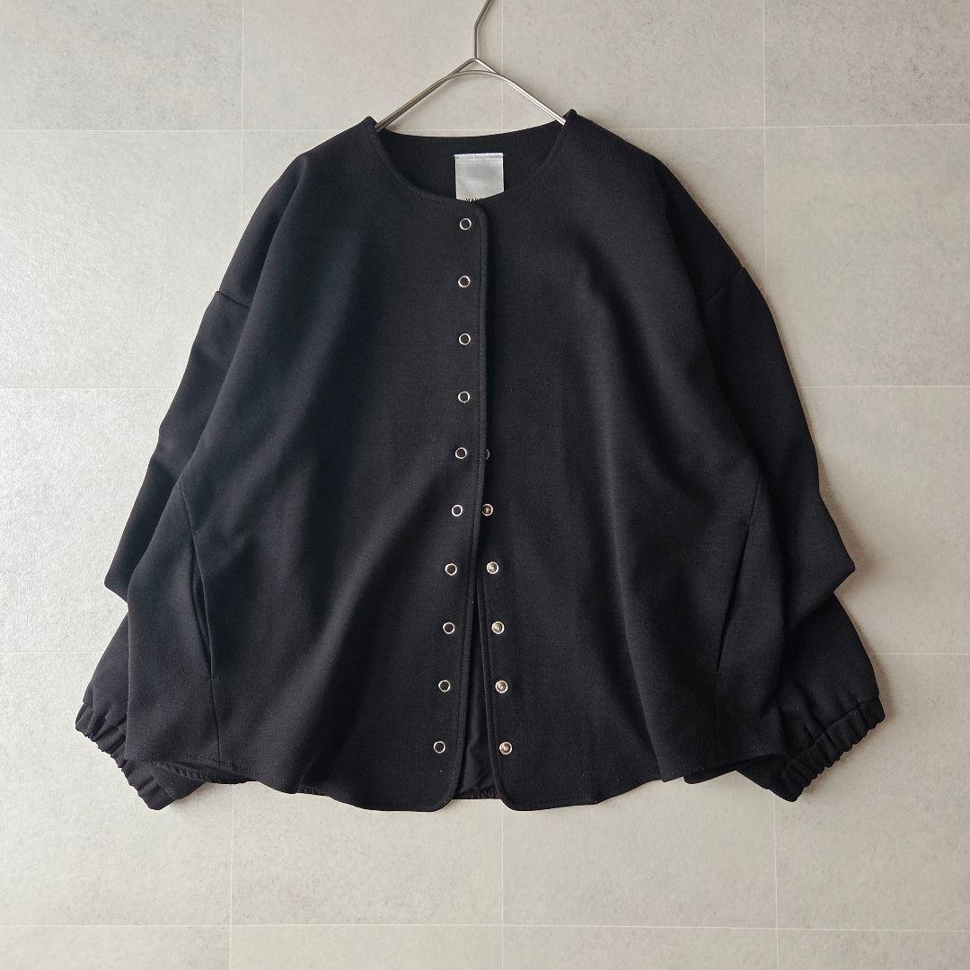 美品✨ MARGAUX 上品 スナップボタンカーディガン ノーカラー ブラック