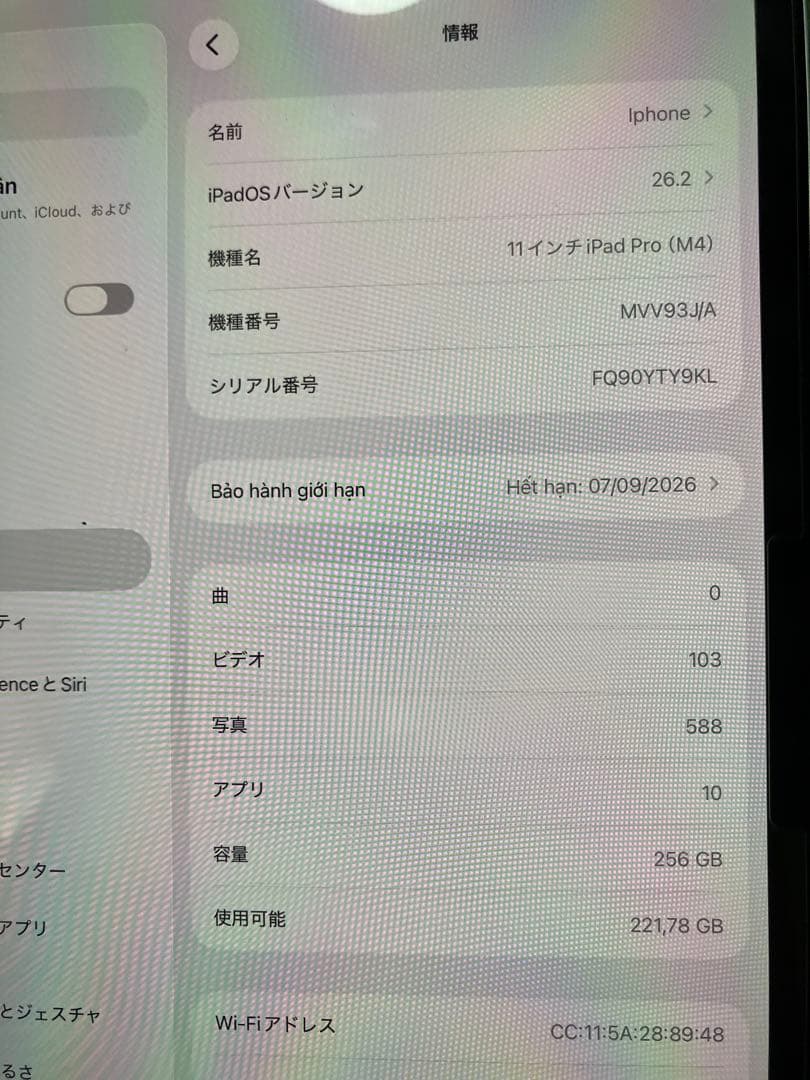 Apple iPad Pro M4 11インチ バッテリー 100％