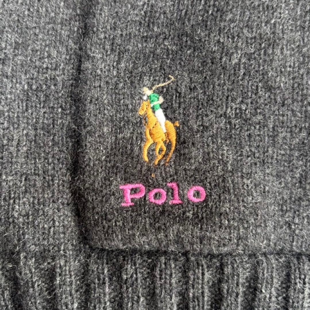 【美品】 ポロラルフローレン ウールVネックカーディガン ニット 刺繍ロゴ