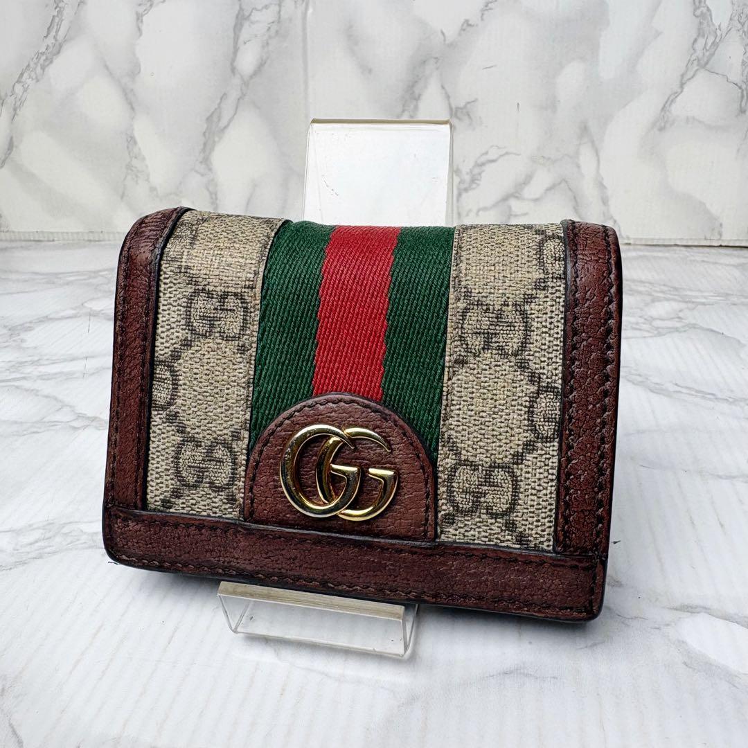 011 美品 GUCCI 二つ折り財布 シェリーライン GGスプリーム uz6