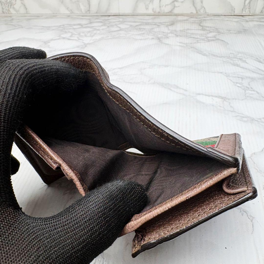 011 美品 GUCCI 二つ折り財布 シェリーライン GGスプリーム uz6