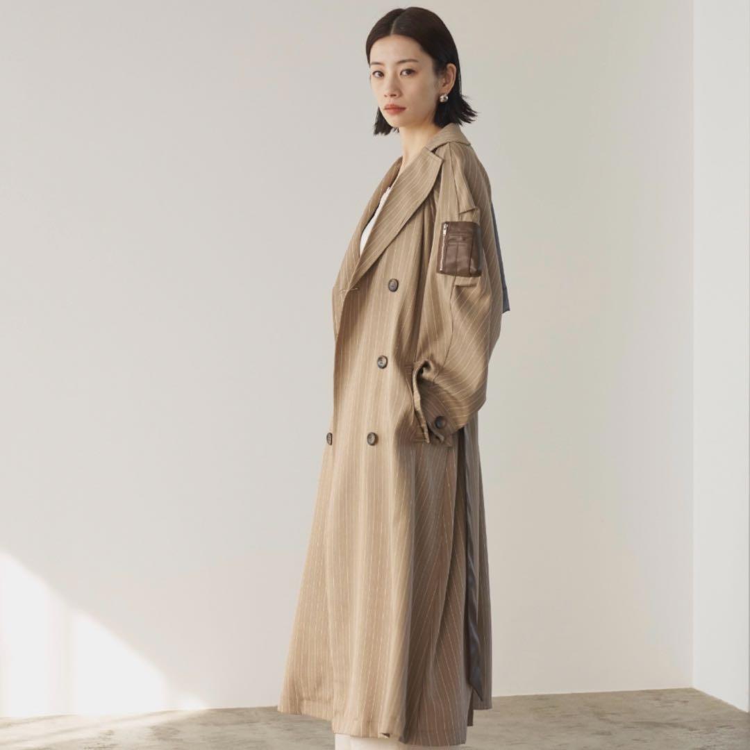 新品♡ A.I.C ヘリンボーンストライプレザーコンビトレンチコート