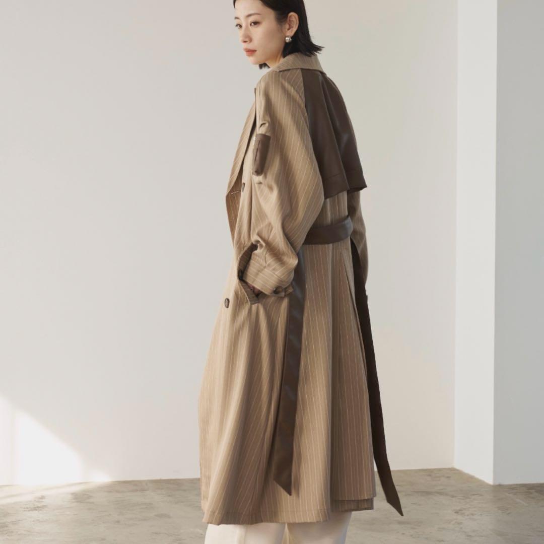 新品♡ A.I.C ヘリンボーンストライプレザーコンビトレンチコート