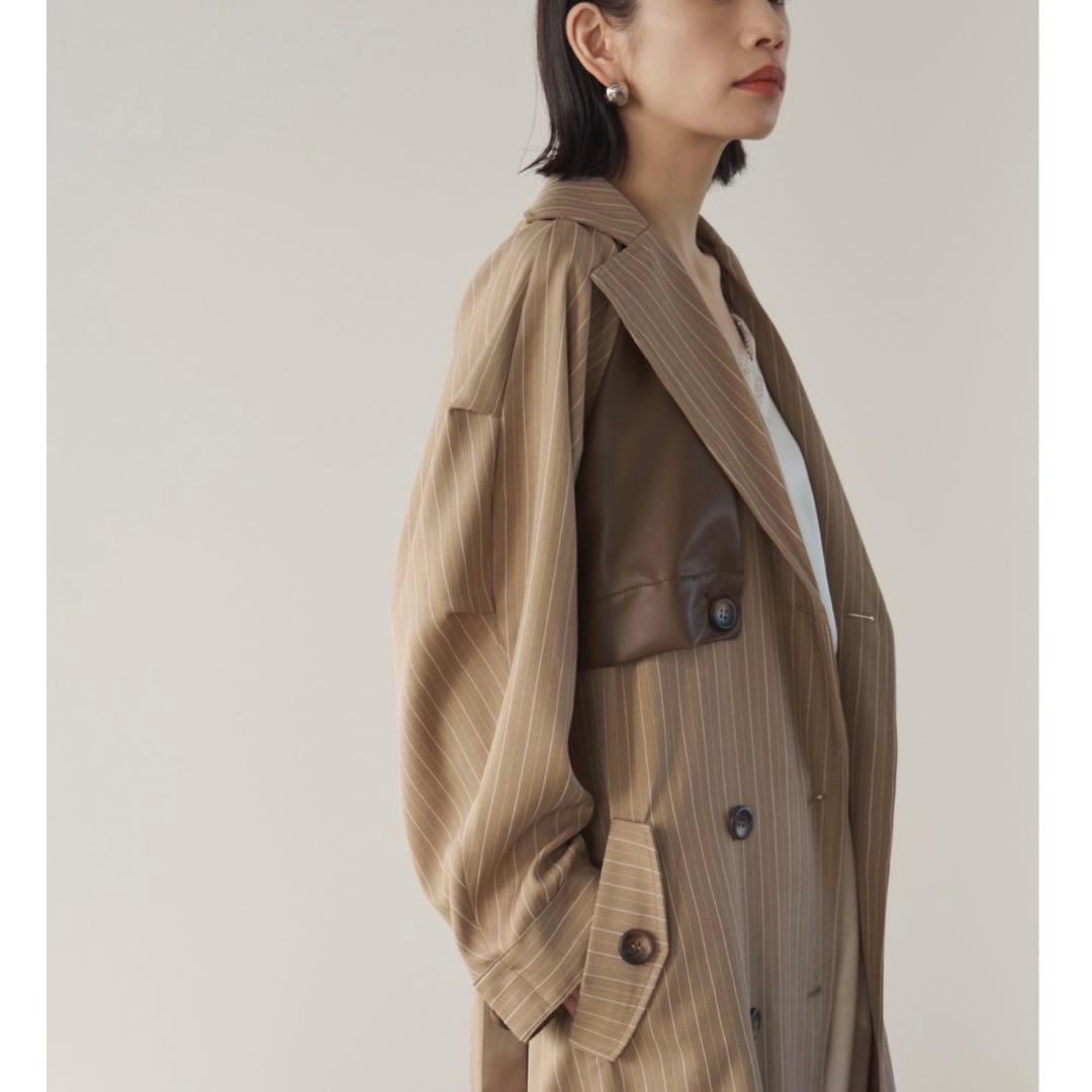 新品♡ A.I.C ヘリンボーンストライプレザーコンビトレンチコート