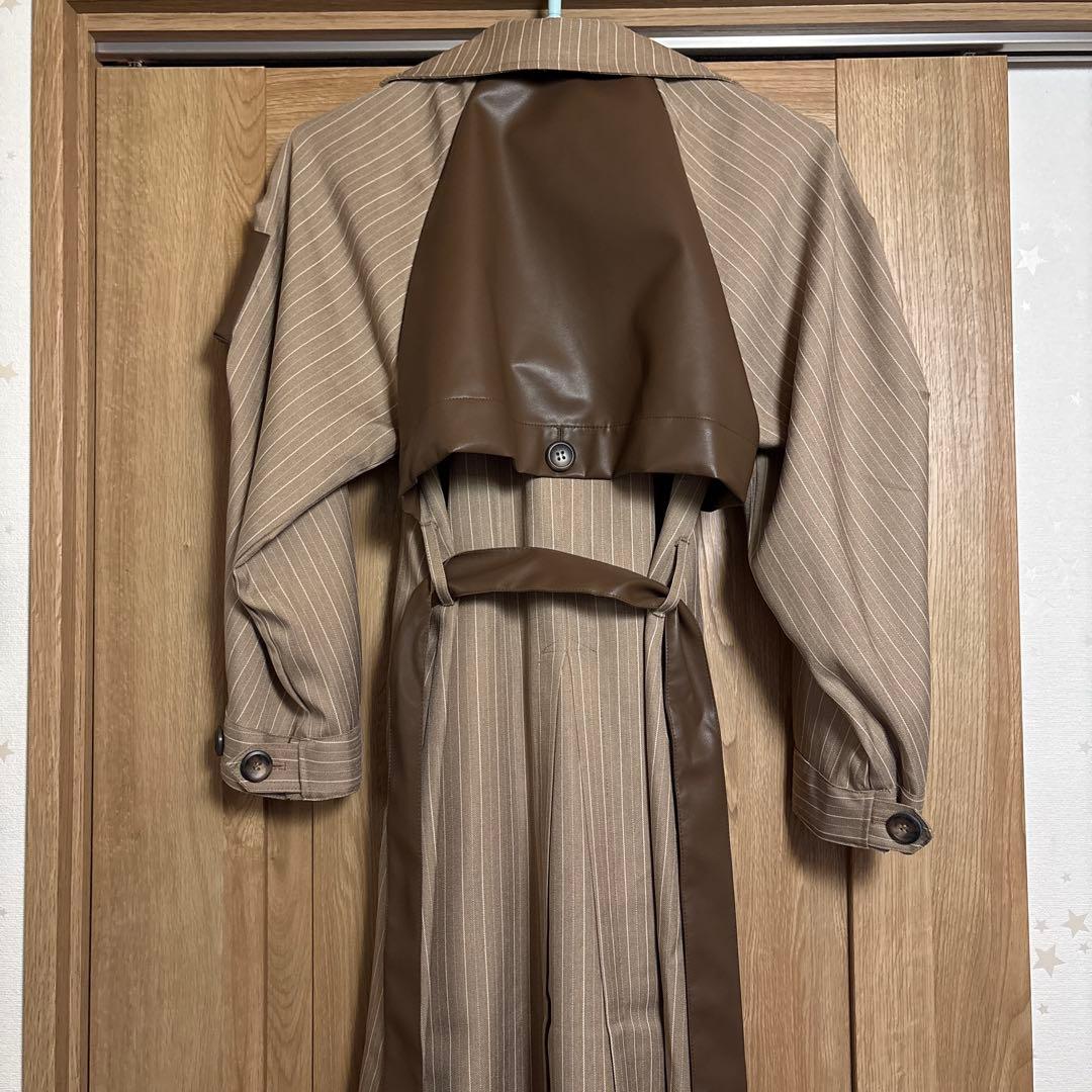新品♡ A.I.C ヘリンボーンストライプレザーコンビトレンチコート