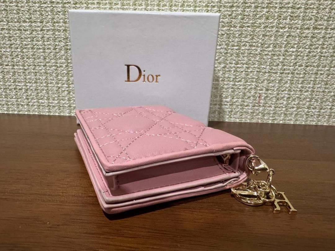 Dior カナージュ レザー 二つ折り財布 ピンク