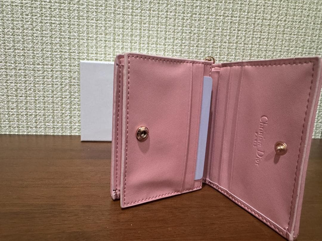 Dior カナージュ レザー 二つ折り財布 ピンク