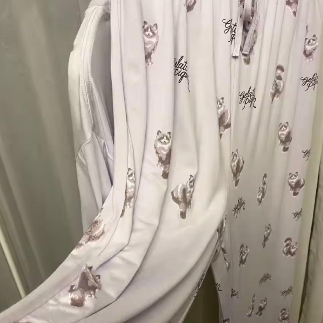 新品ジェラートピケ　CAT柄プルオーバー&ロングパンツ上下セット