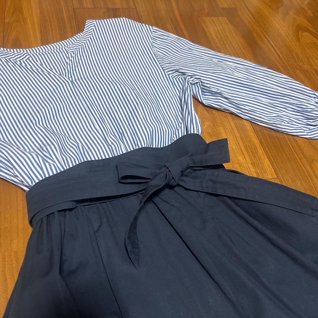 Burberryブルーレーベルクレストブリッジ　ストライプ柄切替ワンピース　38