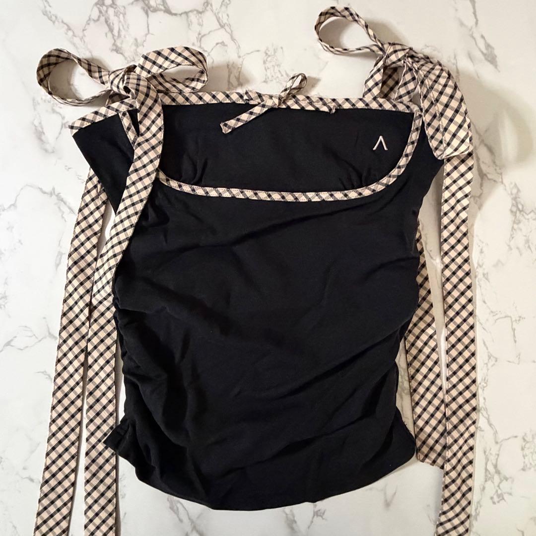 andmary Alice check ribbon tops 新品 公式品