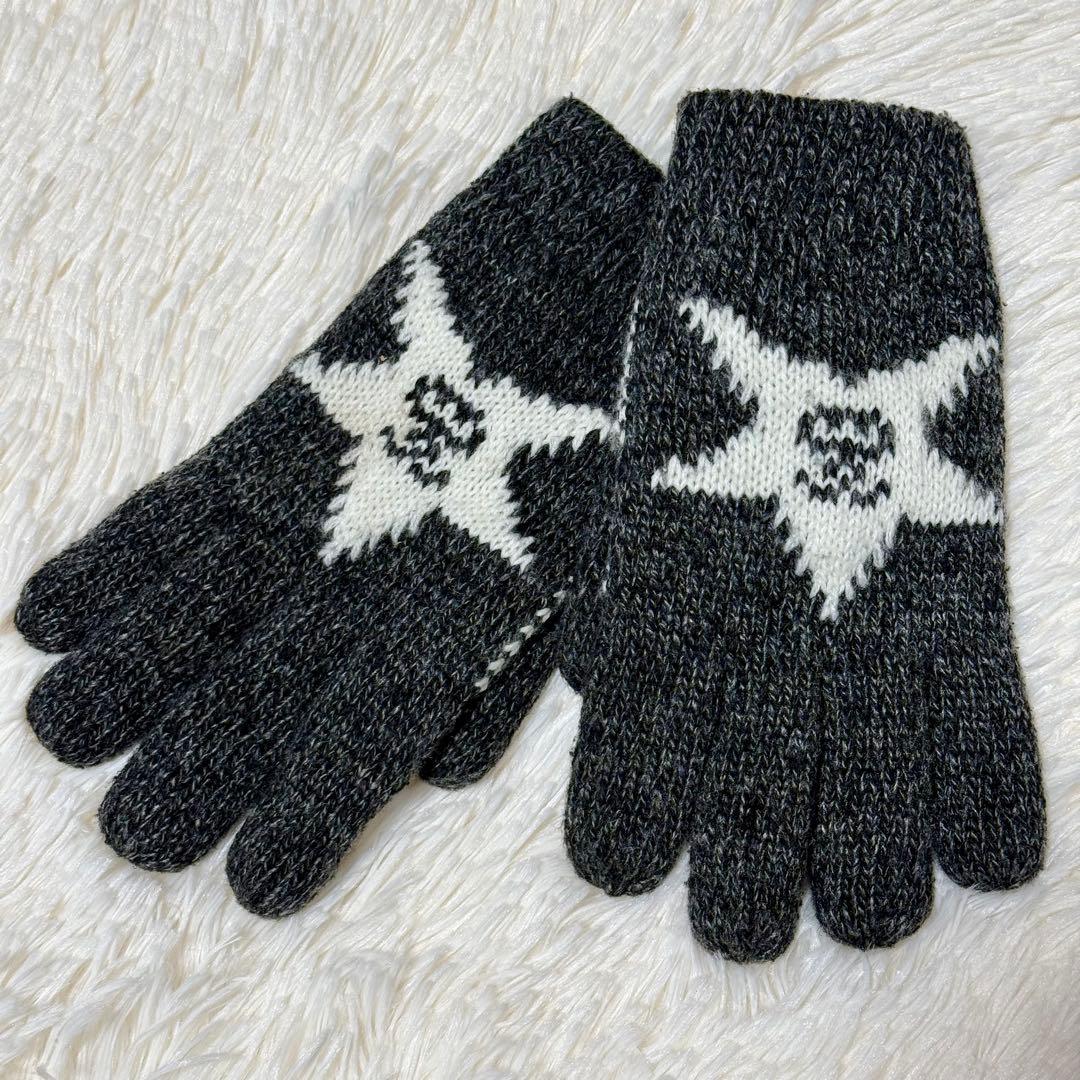 ✨極美品✨Stussy ステューシー シャネルロゴ ニット手袋 グレー/ホワイト