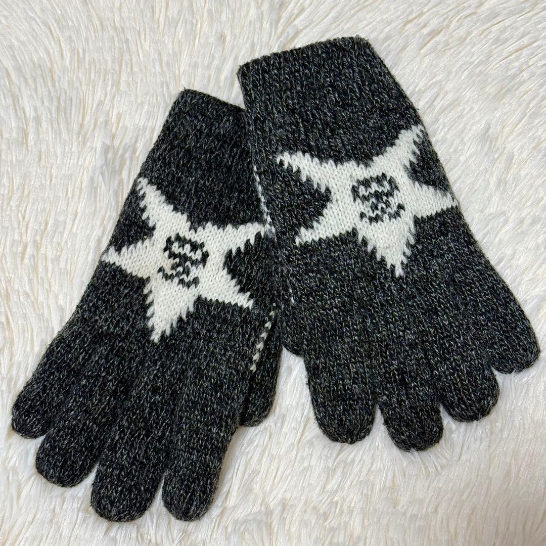 ✨極美品✨Stussy ステューシー シャネルロゴ ニット手袋 グレー/ホワイト