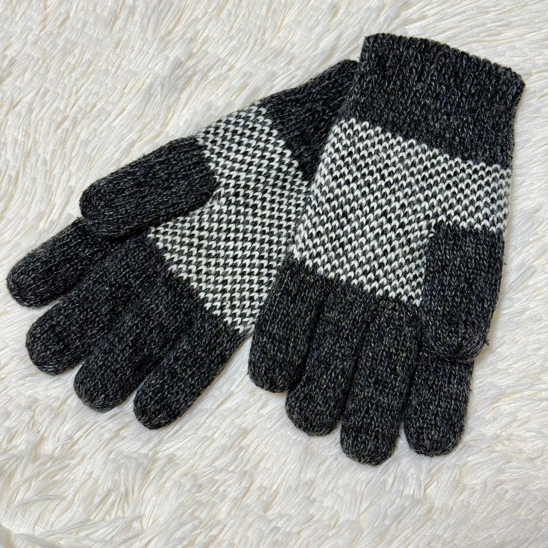 ✨極美品✨Stussy ステューシー シャネルロゴ ニット手袋 グレー/ホワイト