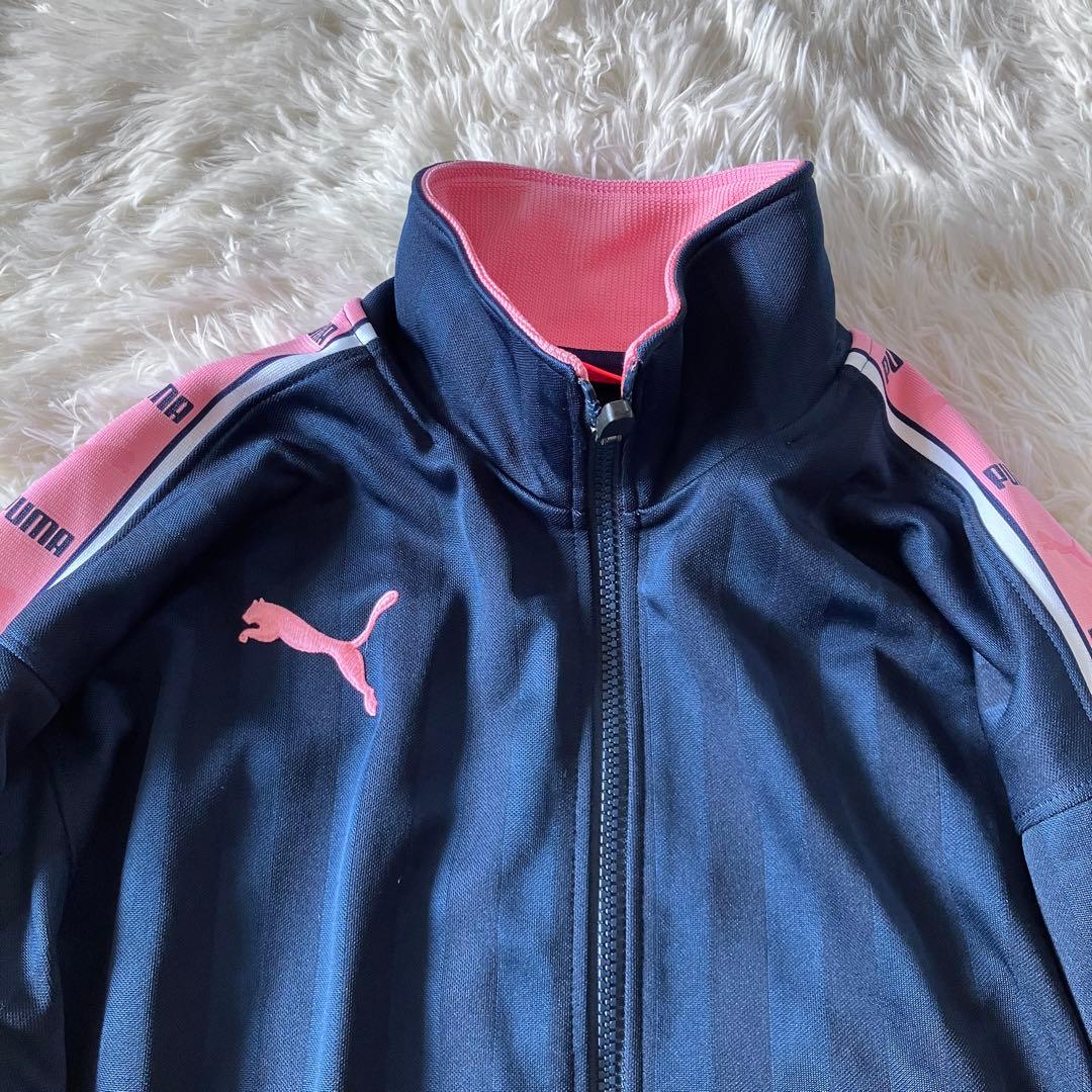 美品PUMA プーマ ジャージ テープロゴ ネイビー ピンク セットアップ 上下
