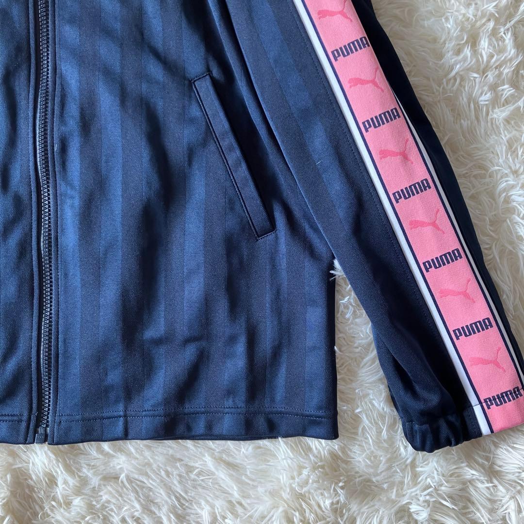 美品PUMA プーマ ジャージ テープロゴ ネイビー ピンク セットアップ 上下