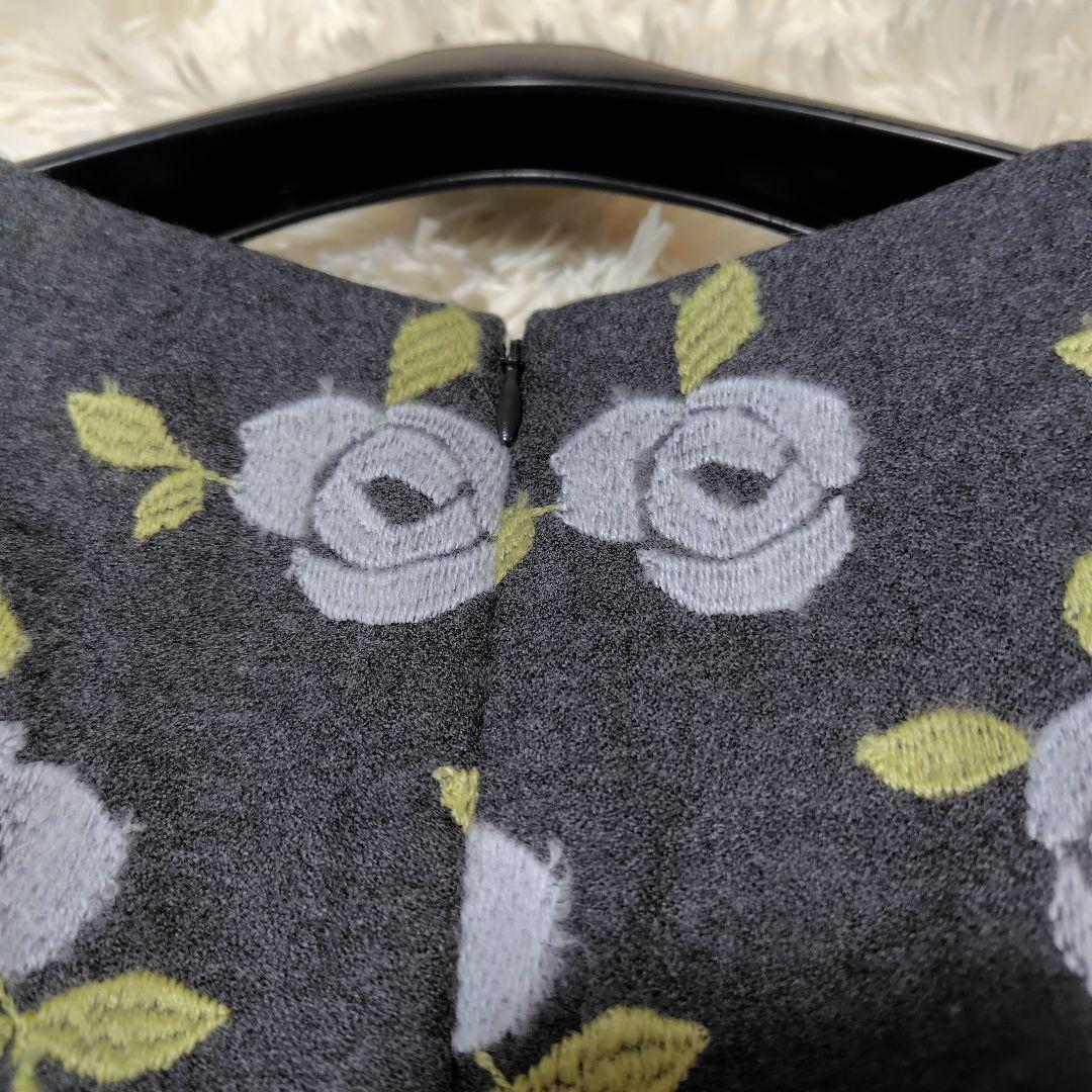 【極美品♡希少40】エムズグレイシー ローズ刺繍×リボンフレアワンピース　ウール