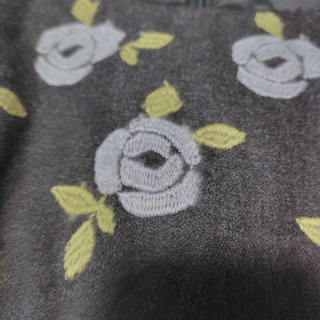 【極美品♡希少40】エムズグレイシー ローズ刺繍×リボンフレアワンピース　ウール