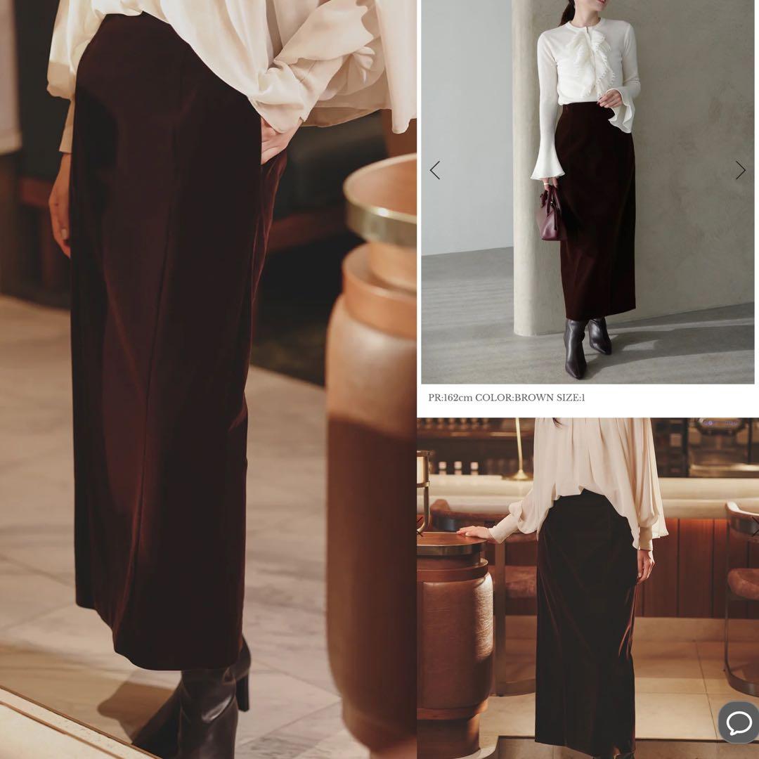 anuans 25AW ベルベットナロースカート ブラウン M
