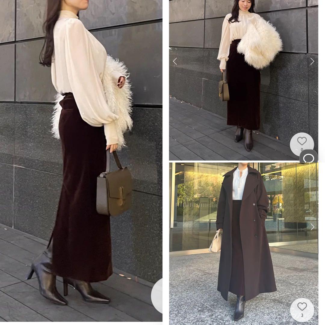 anuans 25AW ベルベットナロースカート ブラウン M