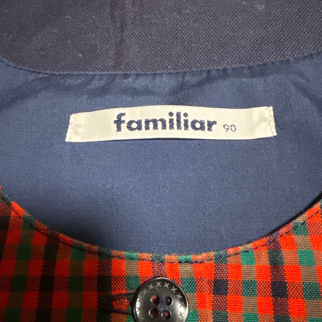 familiar 90cm 赤と緑のチェックワンピース&シャツ　セット