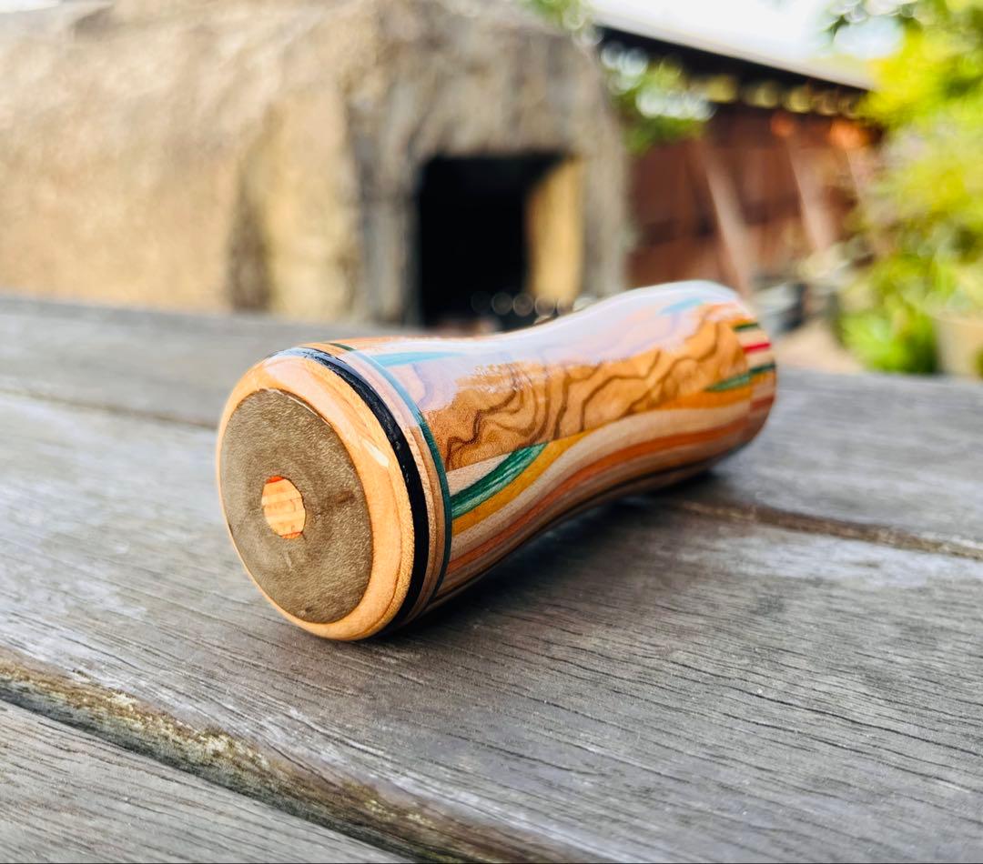 ウッドシフトノブ　オリーブウッド　スケボーリメイク　寄木　ハンドメイド