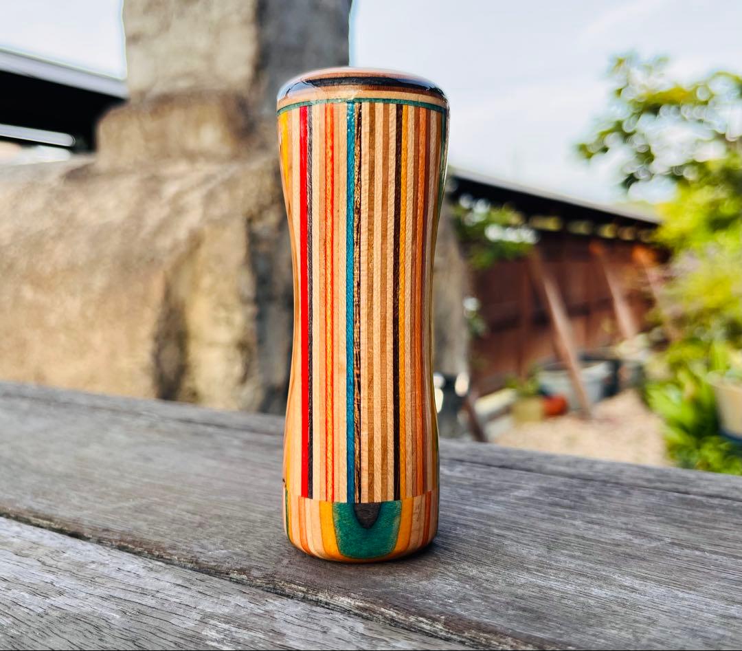 ウッドシフトノブ　オリーブウッド　スケボーリメイク　寄木　ハンドメイド