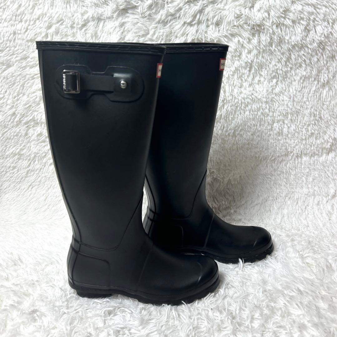 【未使用級】HUNTER レインロングブーツ 長靴 ブラック UK5 24cm