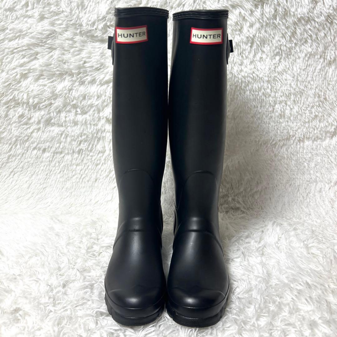 【未使用級】HUNTER レインロングブーツ 長靴 ブラック UK5 24cm