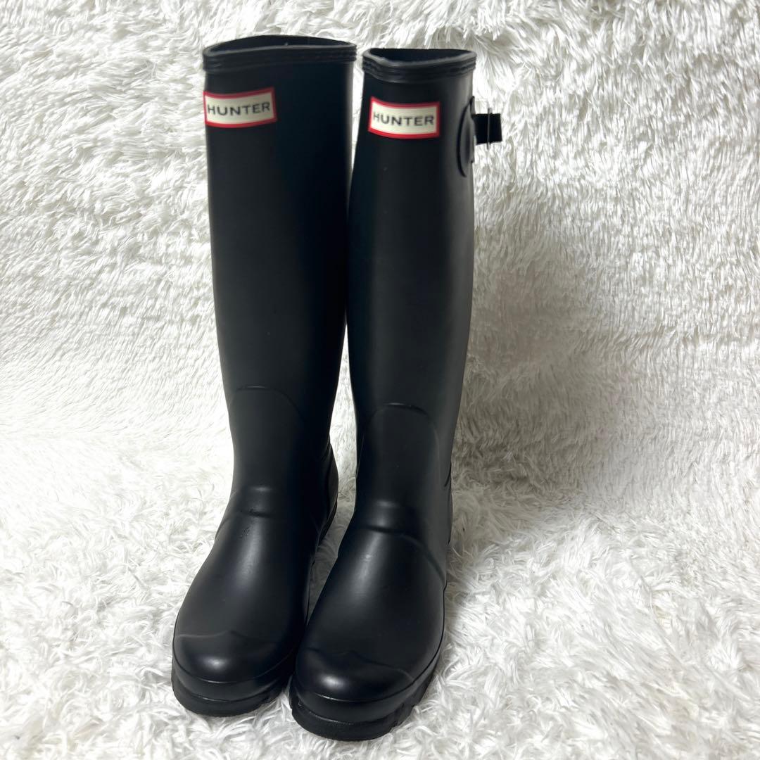 【未使用級】HUNTER レインロングブーツ 長靴 ブラック UK5 24cm