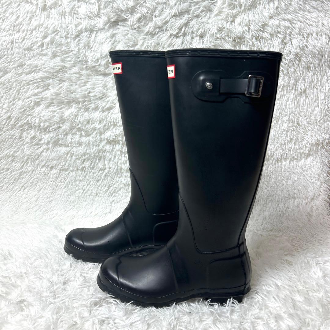 【未使用級】HUNTER レインロングブーツ 長靴 ブラック UK5 24cm