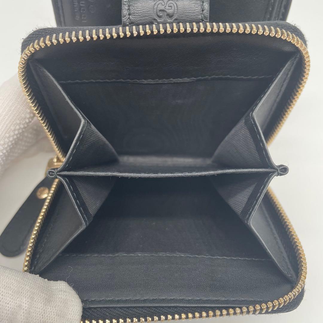 極美品 GUCCI ミディアムウォレット マイクロシマ GG レザー ブラック