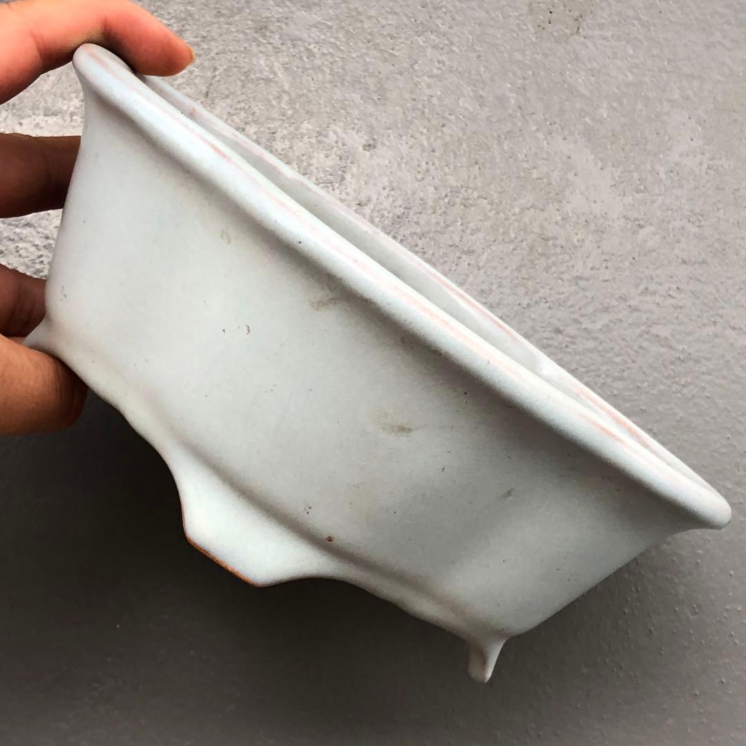 445.昭山 水蓝釉木瓜鉢 盆栽鉢 植木鉢 18.5*15.5*7cm