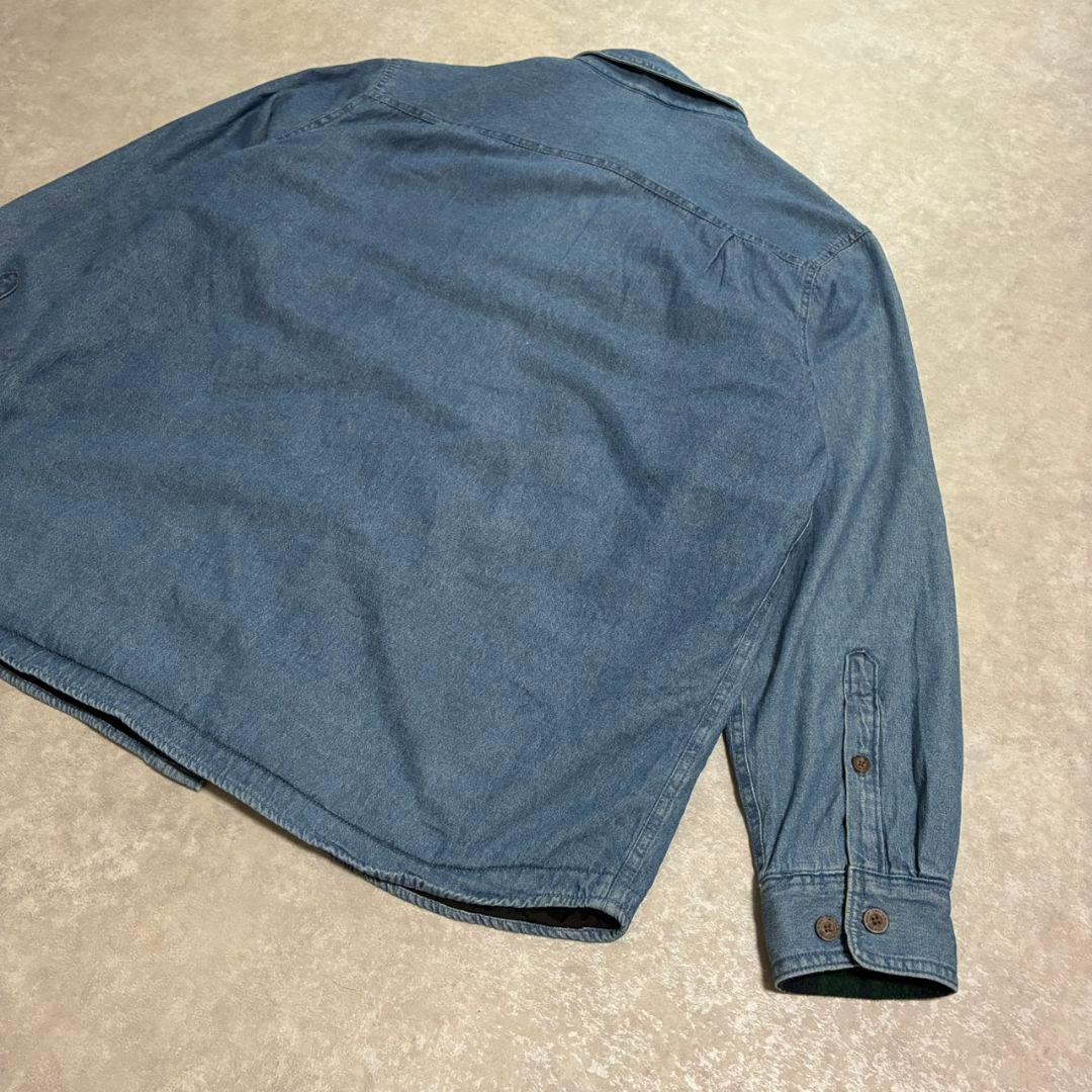 極美品 XL ウールリッチ中綿デニムシャツ 裏フリース ブラックウォッチ 90s