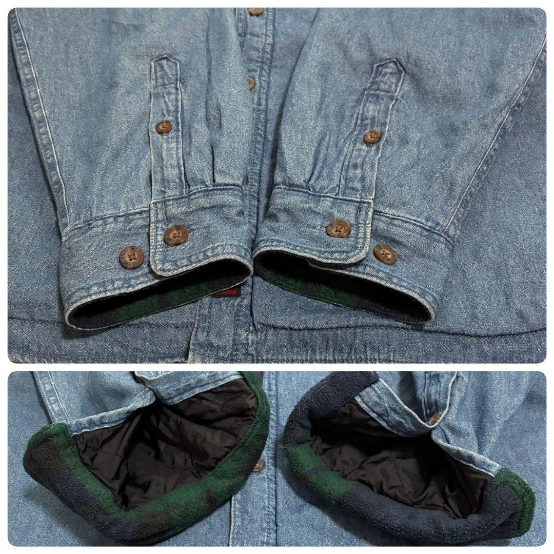 極美品 XL ウールリッチ中綿デニムシャツ 裏フリース ブラックウォッチ 90s