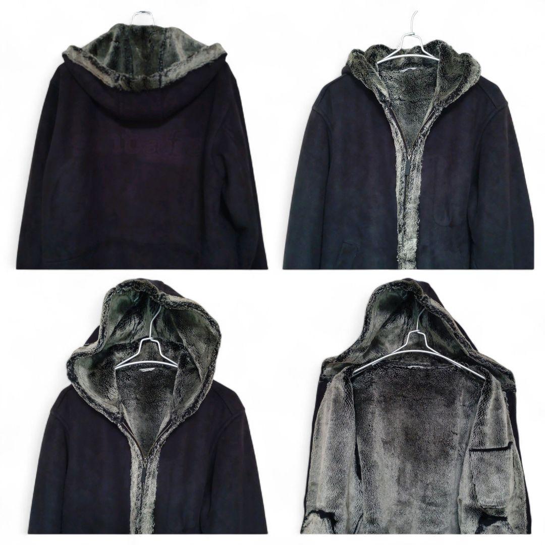 美品　サンタフェ　フェイクスエード　ボアジャケット　背面ロゴ　黒　メンズ　フード