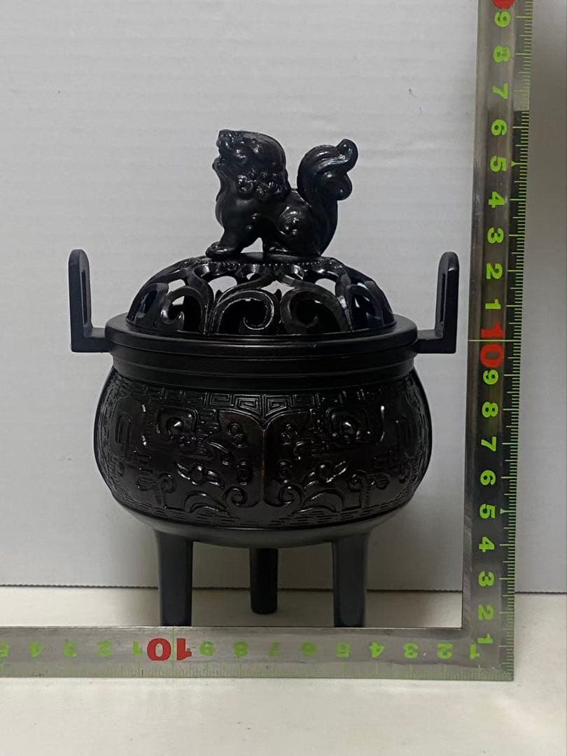 高岡銅器 銅製＝つ足 獅子 香炉 香道具 在名
