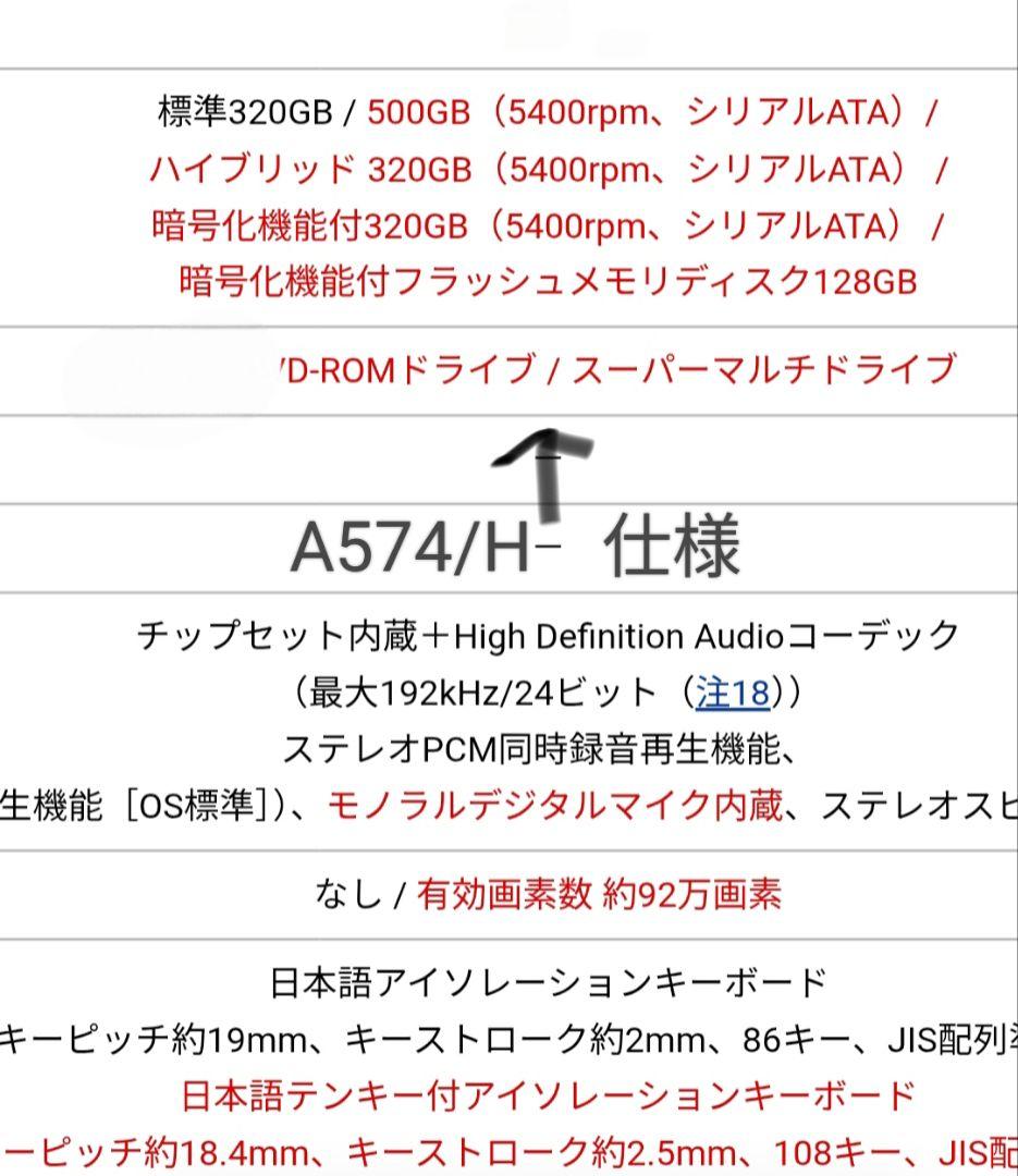 富士通 ノートA574/H　SSD256GB　　25H2 快速　　整備済品H②