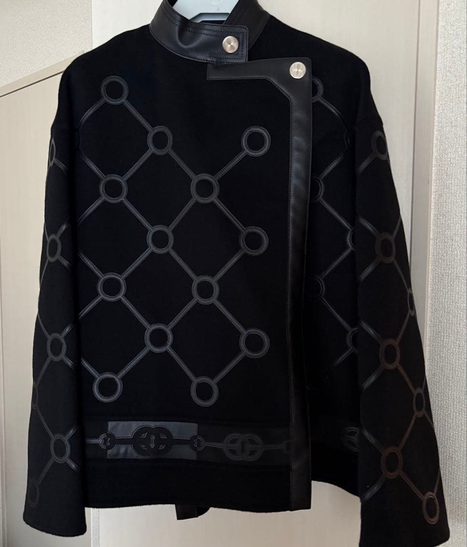 エルメス カシミヤ レザー ジャケット ポンチョ コート シェーヌダングル